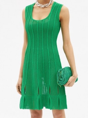 BOTTEGA VENETA Green looped-hem scoop-neck cotton-blend mini dress | sleeveless knitted occasion dresses