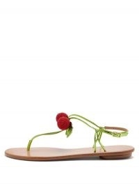 AQUAZZURA Manzanita beaded leather sandals / cherry embellished skinny strap sandal / strappy summer flats / fruit on fashion / cherries
