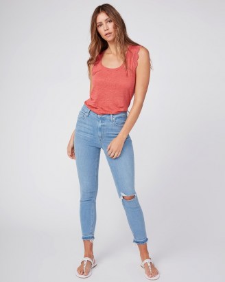 PAIGE Margot Crop in Sunray Destructed | high waist skinnies with undone hems