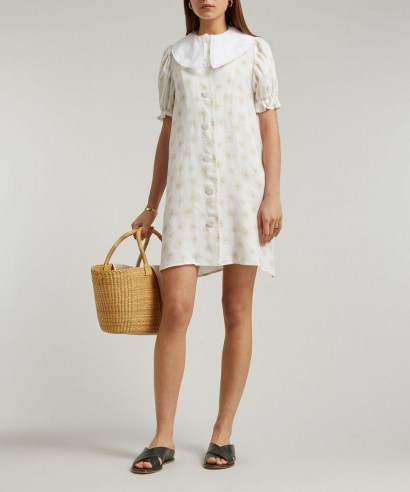 SLEEPER Marie Collar Linen Mini-Dress / floral short puff sleeve dresses