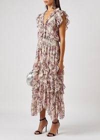 MISA Dakota floral-print chiffon midi dress / romantic ruffled summer occasion dresses