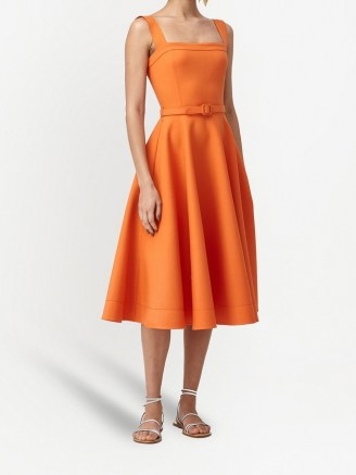Oscar de la Renta orange belted mid-length dress / sleeveless fit and flare dresses