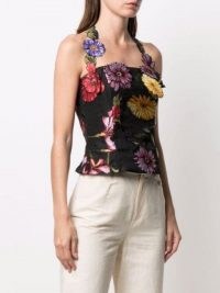 Oscar de la Renta floral-print halterneck top / black floral applique halter tops