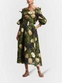 Oscar de la Renta pineapple-print full skirt / tropical fruit print skirts