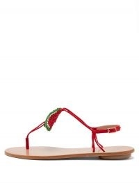 AQUAZZURA Patillita beaded leather sandals / fruit embellished footwear / strappy waltermelon flats