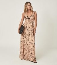 REISS PEACH FLORAL PRINTED MAXI DRESS BLUSH / long tiered summer dresses / feminine fashion