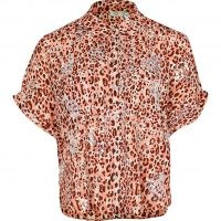 RIVER ISLAND Petite brown short sleeve animal print shirt / mixed print shirts / checks and leopard prints