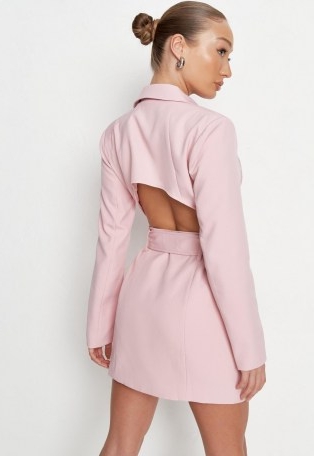 MISSGUIDED pink belted cut out back blazer dress ~ jacket style dresses are so hot at the moment! This one adds a little something extra with its cut out back.