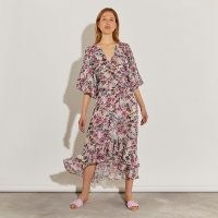 RIVER ISLAND Pink printed ruffle midi dress / floaty floral dresses