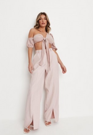 MISSGUIDED pink split hem puddle trousers