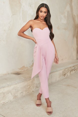 LAVISH ALICE pleated bandeau drape detail jumpsuit in lilac pink ~ strapless luxe style fitted jumpsuits