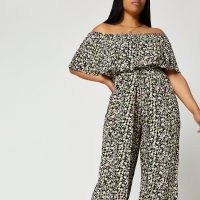 RIVER ISLAND Plus black floral print bardot jumpsuit / off the shoulder jumpsuits / summer plus size fashion