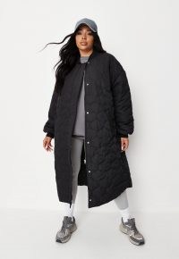 MISSGUIDED plus size black onion quilted longline bomber coat