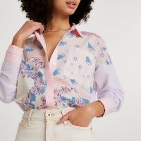 RIVER ISLAND Purple long sleeve floral oversized shirt / mixed print shirts