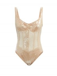 DAVID KOMA Sequinned corset bodysuit | glittering beige bodysuits