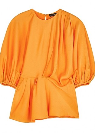 STINE GOYA Cora orange satin blouse ~ bright balloon sleeve asymmetric ...