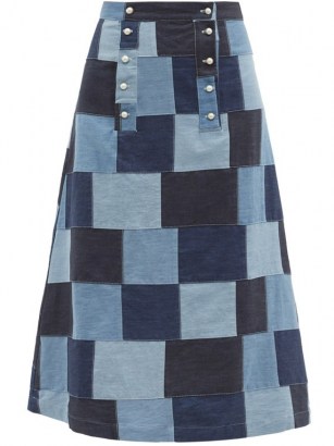 BATSHEVA Suffragette high-rise patchwork-denim skirt