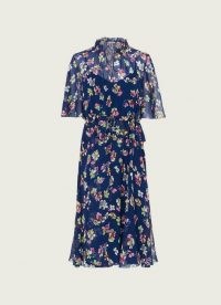 L.K. BENNETT TATE NAVY DAISY PRINT CRINKLE SILK DRESS / dark blue dresses with vintage floral prints