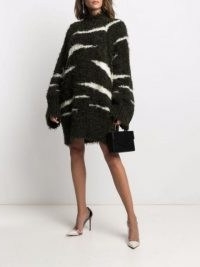 The Attico zebra-stripe jumper dress ~ slouchy animal sweater dresses ~ monochrome knitwear