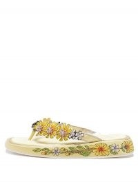 ROGER VIVIER Vivier Blossom hand-painted flatform sandals / yellow floral embellished toe post flatforms