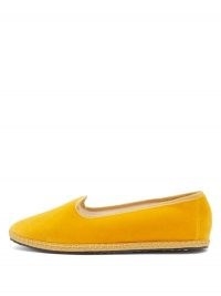 VIBI VENEZIA Whipstitched yellow-velvet furlane slippers | bright flats