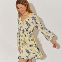 RIVER ISLAND Yellow long sleeve floral broderie dress