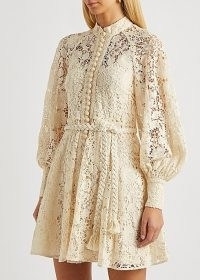 ZIMMERMANN Cassia cream macramé-lace dress / romantic semi sheer balloon sleeve dresses