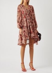 ZIMMERMANN Cassia floral-print silk-chiffon mini dress / balloon sleeve high low hem dresses