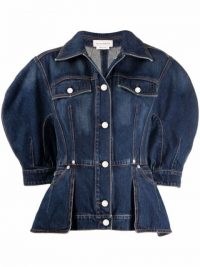 Alexander McQueen structured denim jacket / womens puff sleeve fitted waist jackets