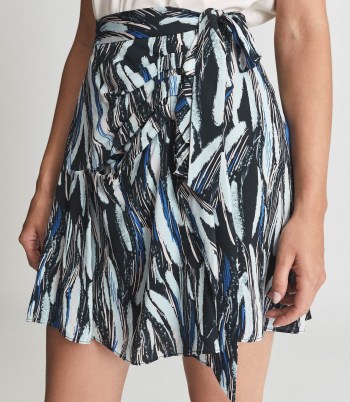 REISS ASTRID PRINTED MINI SKIRT BLACK PRINT ~ tie waist skirts