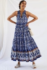 Anthropologie Diaz Tiered Abstract Maxi Dress in Blue Motif