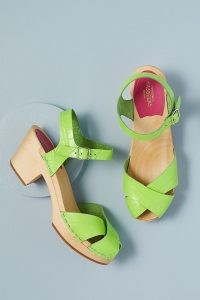 Swedish Hasbeens Mirja Heeled Clog Sandals Lime / women’s bright green chunky retro platforms / croc effect cloggs