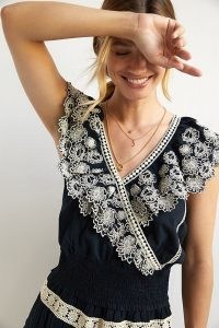 ANTHROPOLOGIE Embroidered Lace Blouse Black