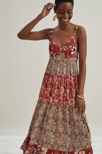 Kachel Lula Tiered Midi Dress / red floral mixed print dresses