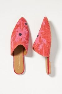 ANTHROPOLOGIE Embroidered Floral Mules / pink pointed toe flats