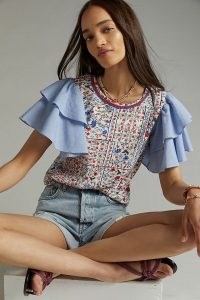 Let Me Be Flutter-Sleeved Top / women’s feminine floral tops / tiered angel sleeve fashion