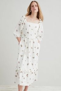 Anthropologie x Meadows Bloom Midi Dress / floral ruffle trim cotton dresses