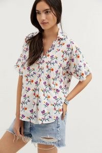 Pilcro Embroidered Surf Buttondown White / womens floral short sleeve shirts