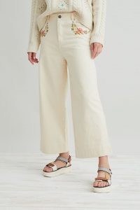 Anthropologie x Meadows Hana Embroidered Jeans Neutral / womens floral detail organic cotton denim jean / wide leg