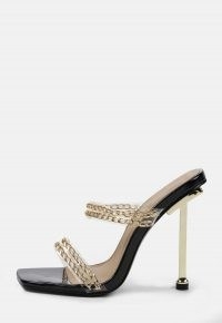 MISSGUIDED black chain double strap feature heels ~ strappy high heel sandals