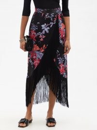 TALLER MARMO El Pareo fringed floral-jacquard skirt / wrap style curved hem skirts