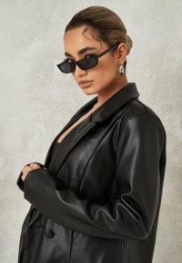 MISSGUIDED black soft faux leather oversized blazer ~ women’s on trend double breasted blazers