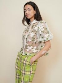 sister jane STRAWBERRY COURT Drop Shot Embroidered Shirt / sheer floral shirts / romantic style blouses