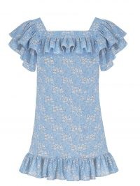 THE VAMPIRE’S WIFE The Cry Baby floral-print ruffled mini dress / womens blue ruffle trim dresses