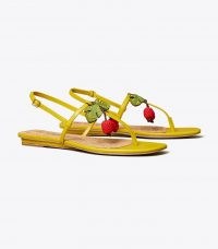 TORY BURCH CHERRY SANDAL in Pear / womens fruit embellished strappy flats / women’s summer shoes / cherries on footwear
