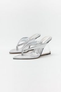 GOOD AMERICAN CINDER-F*CKING-RELLA THONG | silver thonged clear wedge heel sandals