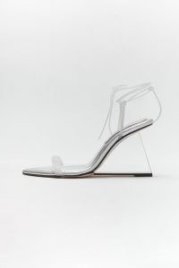 GOOD AMERICAN CINDER-F*CKING-RELLA WEDGE | strappy silver clear heel wedges