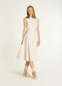 L.K. BENNETT CLEMENTINE CREAM AND RED STRIPE COTTON-LINEN DRESS ~ classic sleeveless fit and flare summer dresses