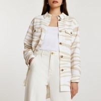 RIVER ISLAND Cream animal print overshirt jacket / women’s overshirts / shackets