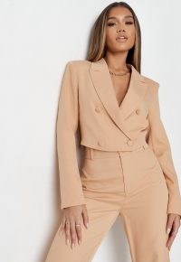 MISSGUIDED delaney childs edit tall beige co ord cropped blazer ~ womens crop hem blazers ~ women’s bolero style jackets